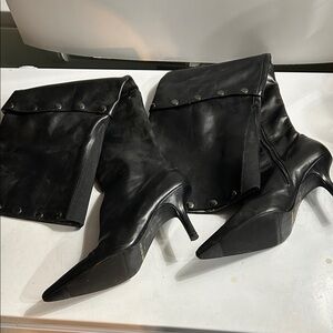 Ann Marino Black pointed toe leather Boots with Stud Accents,